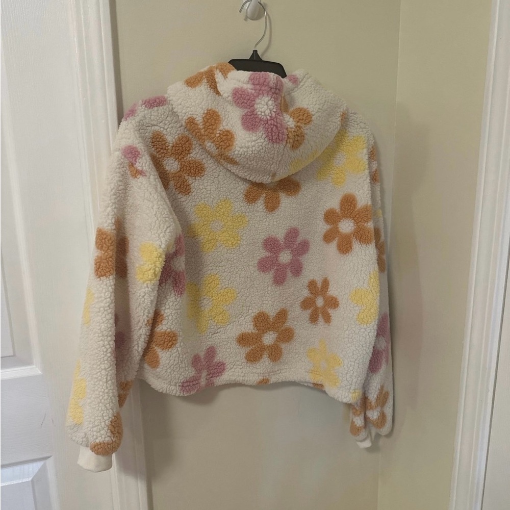 Barbie Cream Sherpa Hoodie with Pink, Yellow & Tan Floral Print size S - Picture 3 of 6